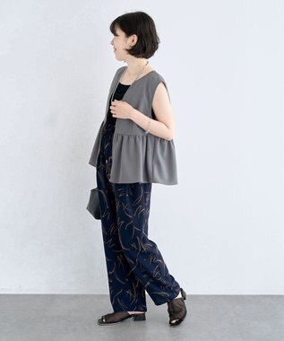 Green Parks 麻調ペプラムｚｉｐベスト Gray Mixture