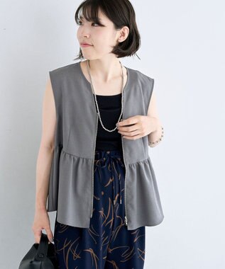 Green Parks 麻調ペプラムｚｉｐベスト Gray Mixture