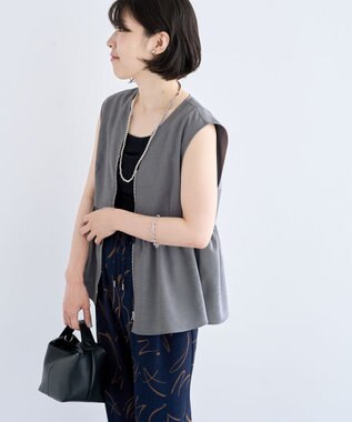 Green Parks 麻調ペプラムｚｉｐベスト Gray Mixture