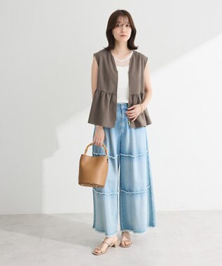 Green Parks 麻調ペプラムｚｉｐベスト Brown