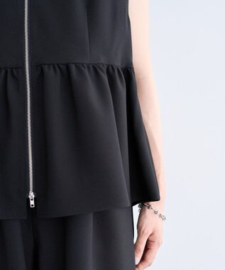 Green Parks 麻調ペプラムｚｉｐベスト Black