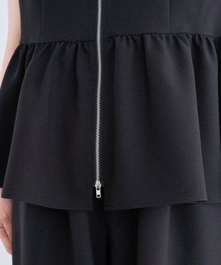 Green Parks 麻調ペプラムｚｉｐベスト Black