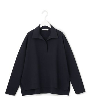 ICB L 【洗える】 シンセティックダブルフェイス スキッパーニットプルオーバー ネイビー系