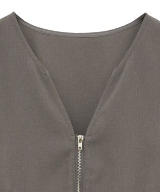 Green Parks 麻調ペプラムｚｉｐベスト Brown