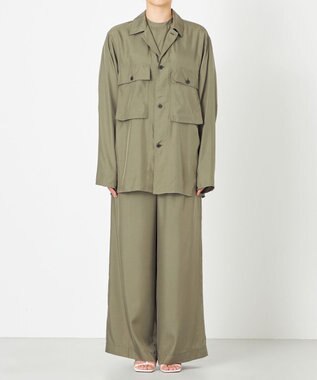 NAVE 【ReNAVE・セットアップ可/洗える/UVケア/接触冷感】フィブリルシャンブレー ワイドパンツ カーキ系