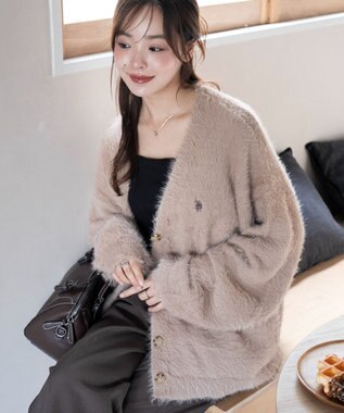 WEGO 【25年秋冬新作/WEB限定】別注USPOLOシャギーニットカーデ ベージュ