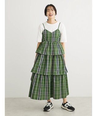 Green Parks ・ＳＵＧＡＲ　ＳＰＯＯＮ　チェックラッフルキャミワンピース Green