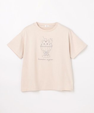 ANY KIDS 【綿100%/接触冷感】ひんやり オーバーサイズ アニマルTシャツ ベージュ×リス