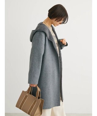 Green Parks フード付き裏ボアロングコーディガン Gray Mixture