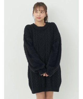 earth music&ecology 袖ファーケーブルミニワンピース Black