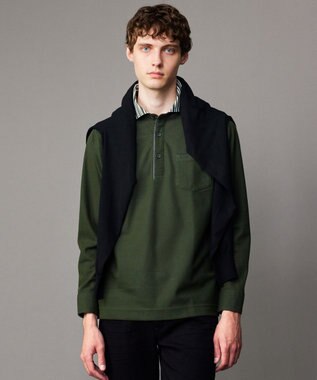 JOSEPH ABBOUD 【キングサイズ・消臭などの高機能】オーガニックコットン ダディ 長袖 ポロシャツ カーキ系