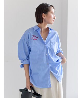 Te chichi ポイント刺繍シャツ ストライプ