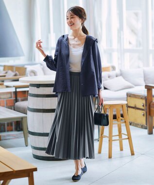 Tiaclasse L 【洗える】シアーパーカーカーディガン ネイビー