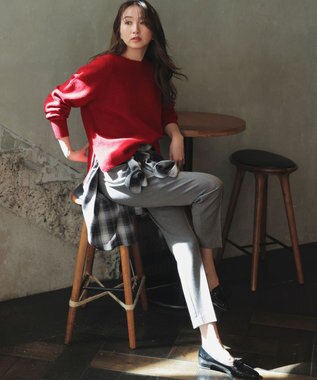 ANY SIS ボートネックAir ニット レッド