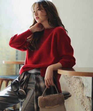 ANY SIS ボートネックAir ニット レッド