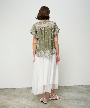 GRACE CONTINENTAL バンダナフレアスリーブブラウス カーキ