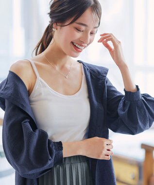 Tiaclasse L 【洗える】シアーパーカーカーディガン ネイビー