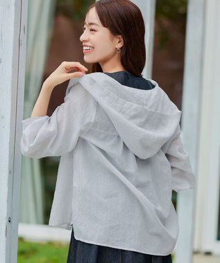 Tiaclasse L 【洗える】シアーパーカーカーディガン サックスグレー