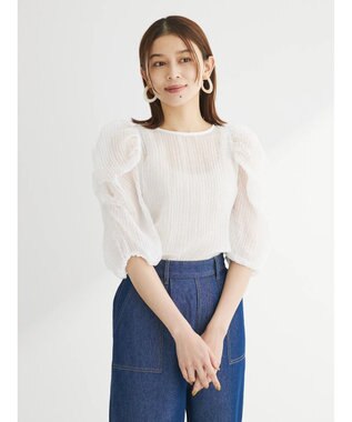 Green Parks ・ＡＮＤ　ＳＥＡＲＣＨ　シアーパワーショルダーブラウス Off White