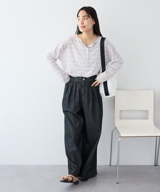 CRAFT STANDARD BOUTIQUE シアーボーダーヘンリーネックロンT Light Gray