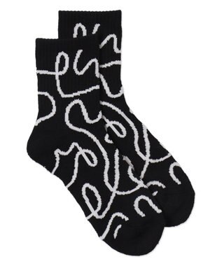 WEGO ニュアンスリブ底パイルクルーソックス ブラック