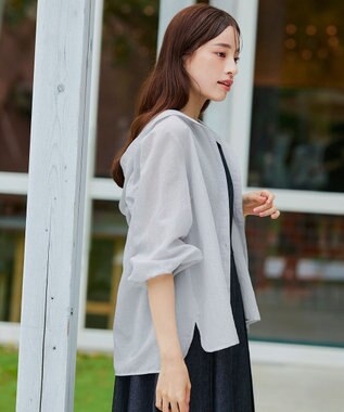 Tiaclasse L 【洗える】シアーパーカーカーディガン サックスグレー