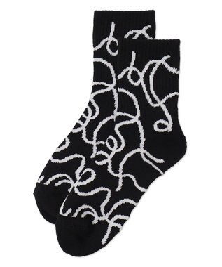 WEGO ニュアンスリブ底パイルクルーソックス ブラック