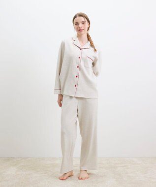 une nana cool 【綿混】ソフトコットンリブ 長袖開襟パジャマ MADE WITH LIBERTY FABRIC ホワイト系