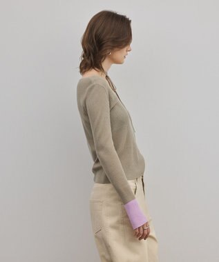 GRACE CONTINENTAL バイカラーリブニットトップ カーキ