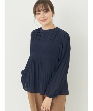 earth music&ecology マジョリカプリーツブラウス Navy