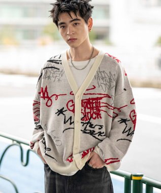 WEGO リラックスフィットパターンカーディガン ホワイト