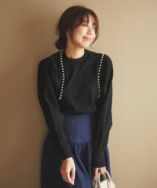 Feroux 【洗える・アンサンブル】パールポイントアンサンブル ニット ブラック系
