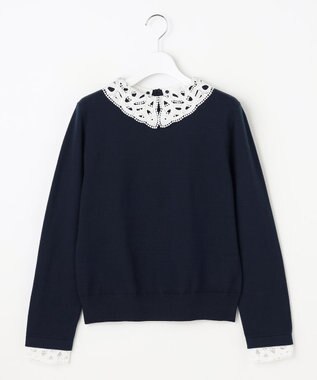 ANY SIS S レース襟 ニット ネイビー