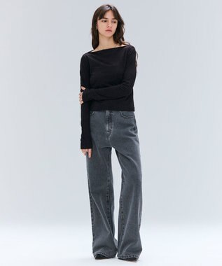 BEIGE， 【洗える・BAILA掲載】BUTLER / ストレッチベロアボートネックカットソー Black