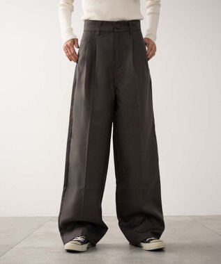 WEGO 【手洗い可】ハイウエストセンタープレスワイドパンツ グレー