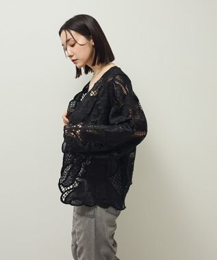 Green Parks ・ＥＬＥＮＣＡＲＥ　ＤＵＥ　レーシーカーディガン Black
