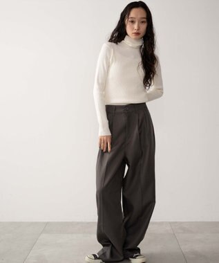 WEGO 【手洗い可】ハイウエストセンタープレスワイドパンツ グレー