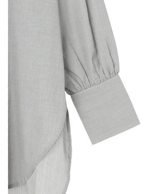 Green Parks イージーケアスタンドフリルシャツチュニック Stripe Black