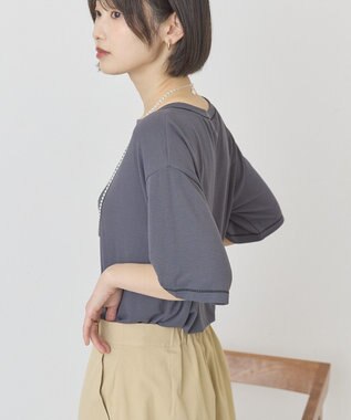 AMERICAN HOLIC 【先行予約】【マルチ機能】配色ステッチルーズTシャツ Chacoal Gray