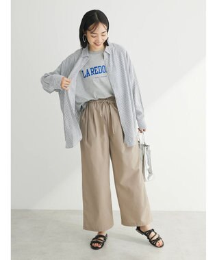 Green Parks 綿麻混バギーパンツ Gray Beige