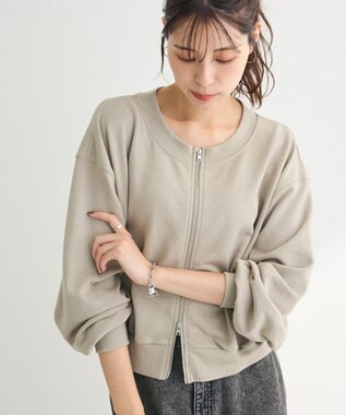 Green Parks ウ゛ィンテージ風ｚｉｐ裏毛カーディガン Gray Beige