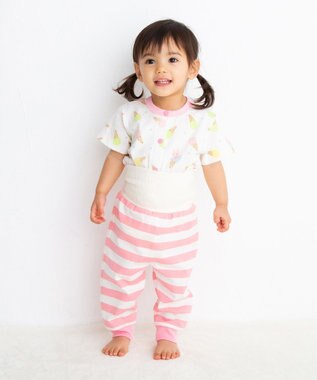 MIKI HOUSE HOT BISCUITS アイス柄 腹巻付き半袖パジャマ ピンク