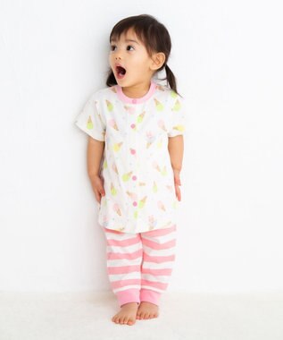 MIKI HOUSE HOT BISCUITS アイス柄 腹巻付き半袖パジャマ ピンク