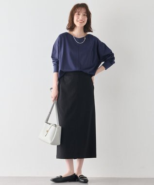 ANY 【洗濯機可】ジョーゼット裏起毛Vネックプルオーバー ネイビー