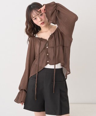 earth music&ecology ナローリボンくしゅくしゅギャザーブラウス