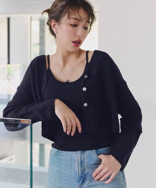 Tiaclasse 【洗える】クロシェニットカーディガン カーディガン ネイビー