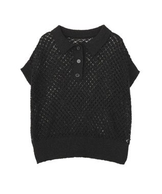 Green Parks 衿付き透かし編みニットプルオーバー Black
