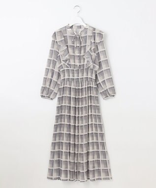 Feroux 【洗える】プリーツ ワンピース ネイビー系（チェック柄）