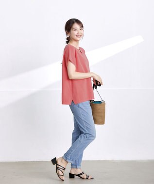 Tiaclasse 【小倉優子さん着用・洗える】フレンチスリーブニットトップス コーラル