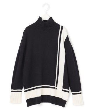 ICB 【洗える】 ソフトカシミヤミックス ライン柄ニット ブラック系2